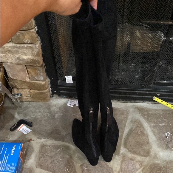 Black Over-the-Knee Women's heel Boots faux suede new pointed toe - Picture 5 of 8